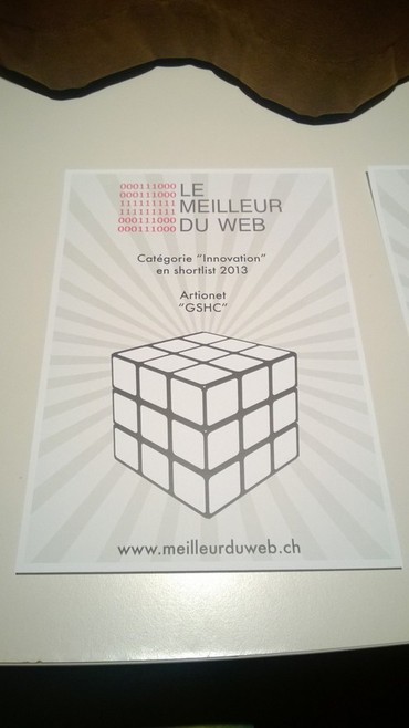 Diplôme Shortlist - Meilleur du Web 2013 - Artionet - GSHC - Catégorie Innovation