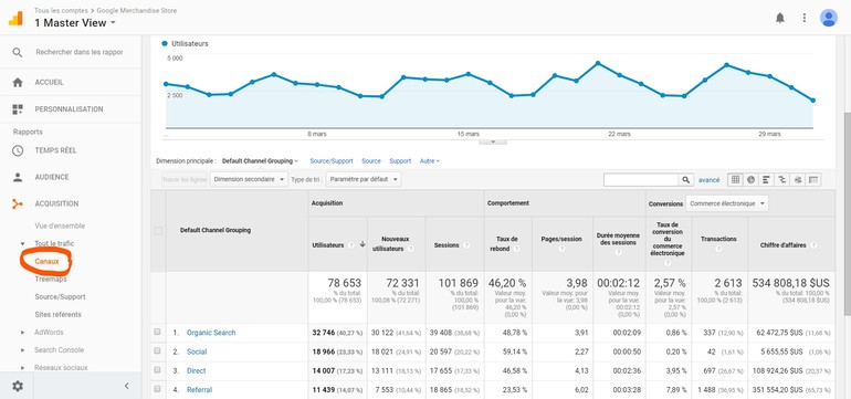 Google Analytics - Canaux